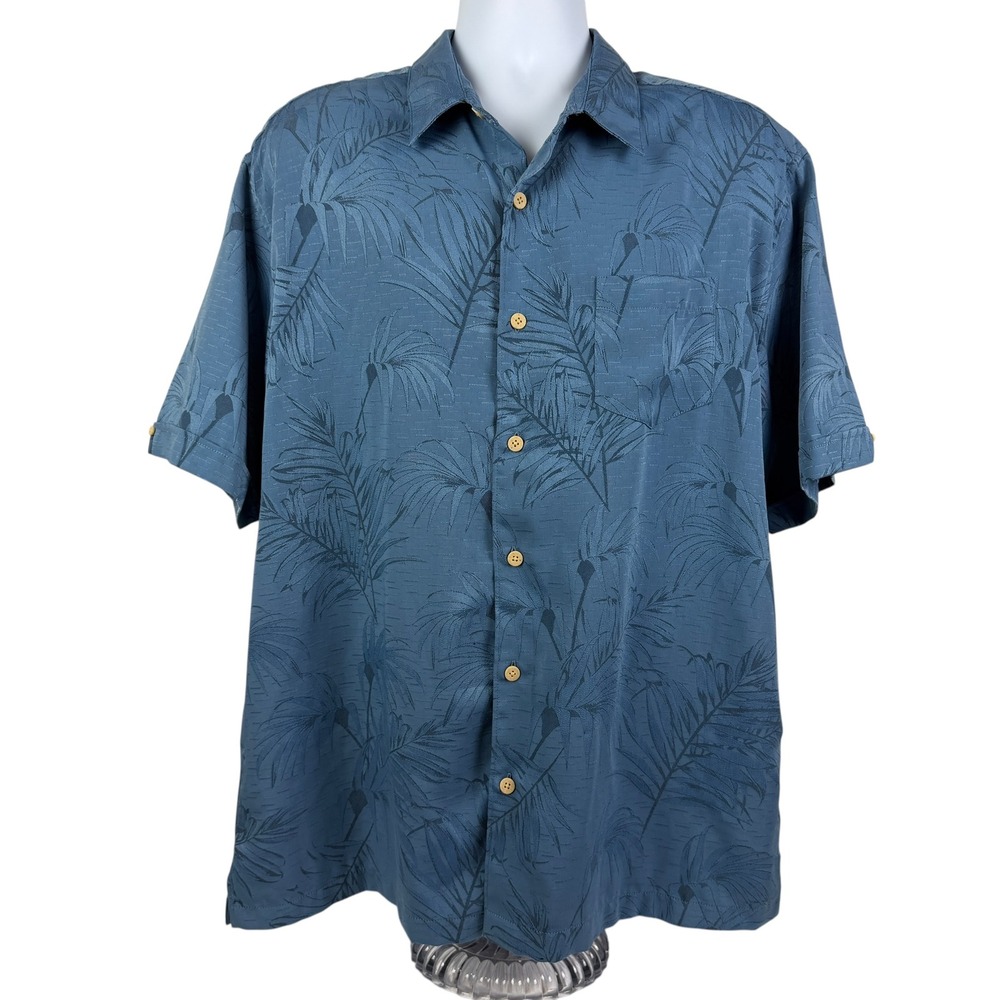 Cubavera Men's XL Blue Palm Leaf Textured Short Sleeve Button Down Shirt‎